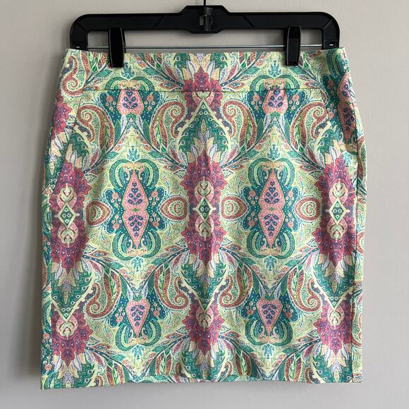 Ann Taylor Madison Skirt Straight Paisley Pink Green Cotton 2 NWT - Picture 4 of 8